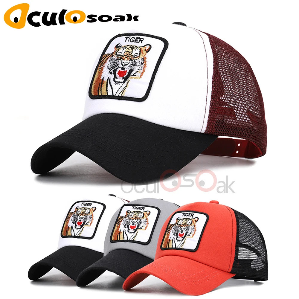 

2019 Animals Tiger Cap Embroidery Mesh Baseball Cap Unisex Women Men Summer Breathable Mesh Design Hip Hop Outdoor Shade Gorros