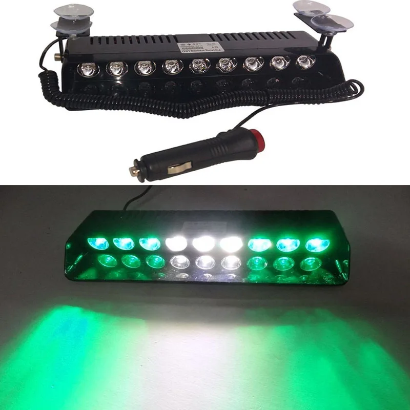 

9 LED Green White Green Car Police Strobe Flash Light Dash Emergency Warning 15 Flashing Fog Lights