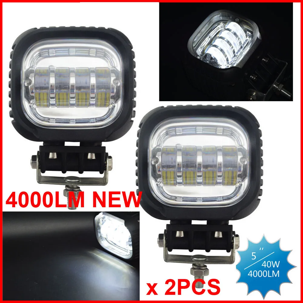 

EMS 2PCS 5" 40W CRE LED Driving Work Light 8LED*5W Epistar Square Offroad SUV ATV Flood Spread Beam 12/24V 4000LM Xenon WHITE