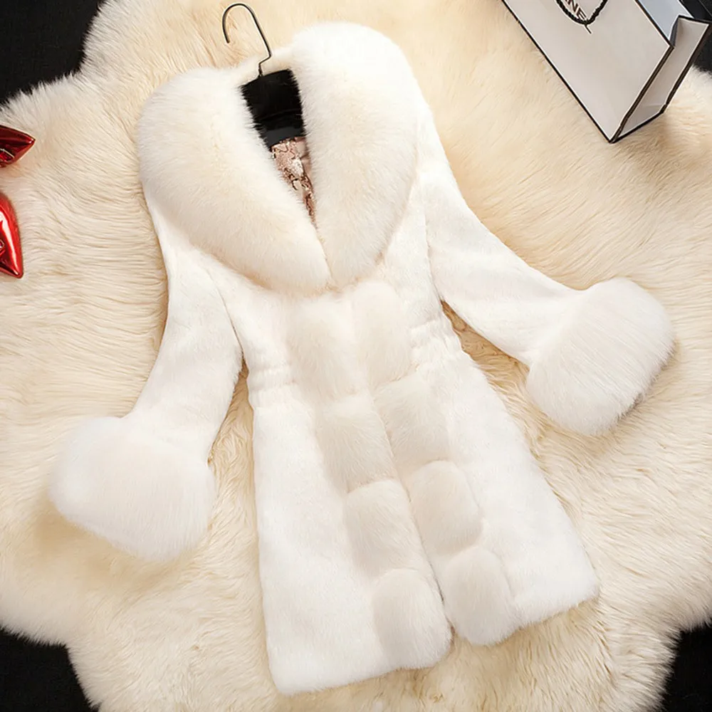 women Winter warm parkas vintage coat Faux Fur Women Overcoat Rex rabbit fur long for Snowy lady office work daily casual 2018