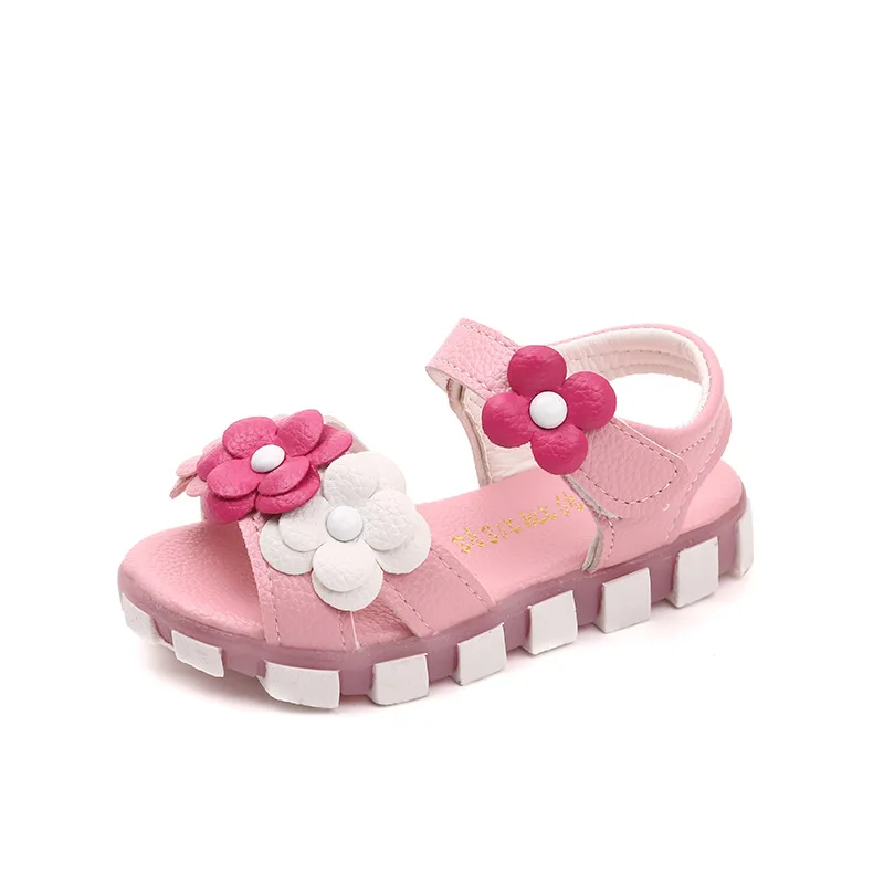 JUSTSL/детская повседневная обувь; Летние сандалии для девочек; Новинка года; детская обувь на плоской подошве с цветочным принтом; обувь принцессы; размеры 21-30 - Цвет: Розовый