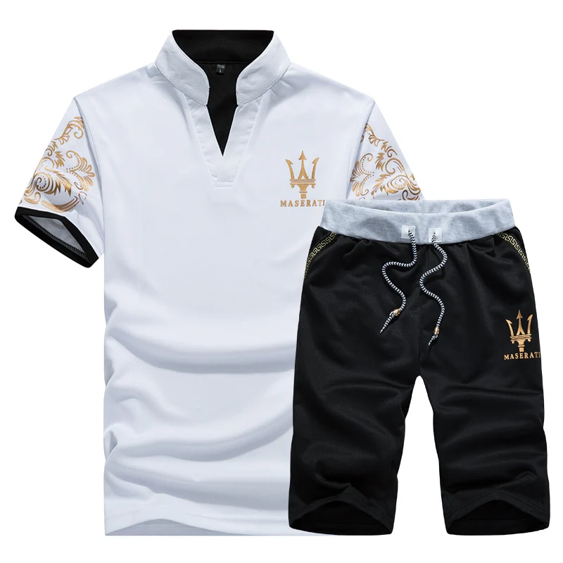 2019 Men T-shirt Shorts Set Men's Plus Size Summer Breathable Tops+Shorts Sportsuits Design Fashion Tracksuit Set Trending Style