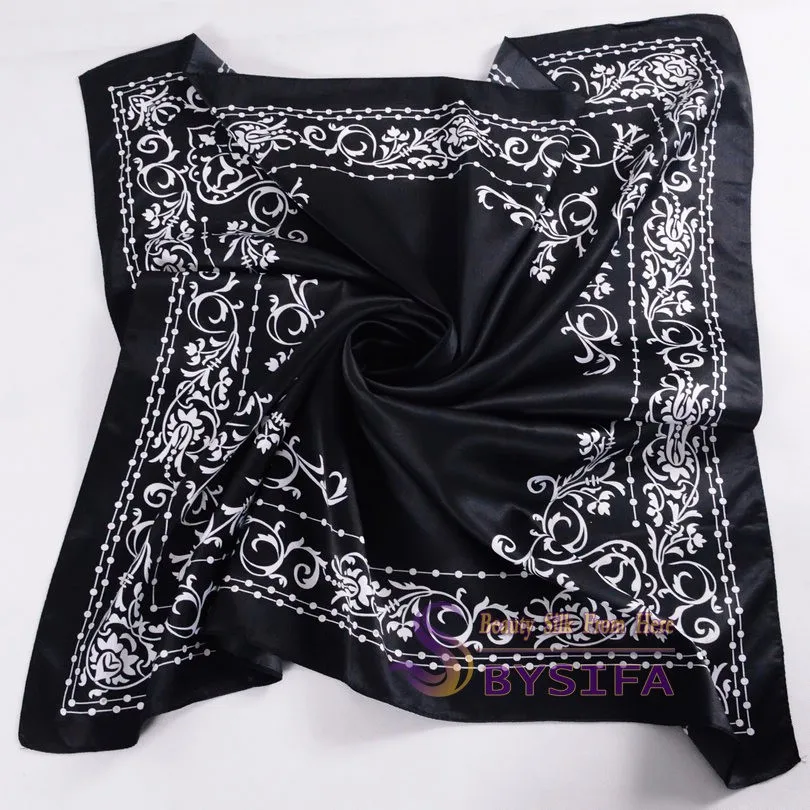[BYSIFA] черно-белые цветочные большие квадратные шарфы обертывания дизайн женские элегантные атласные шарфы обертывания шарф-снуд на голову, хиджаб 90*90 см