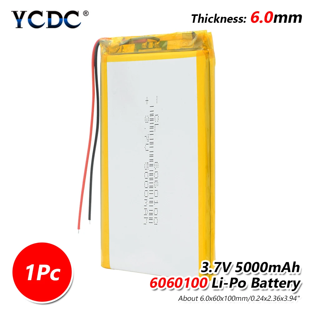 1/2/4 шт. Прочный 6060100 5000mAh 3,7 V литий-полимерные аккумуляторы 3,94x2,36x0,2"(Д x Ш x В) Перезаряжаемые Li-Po Lipolymer Батарея - Цвет: 1 piece