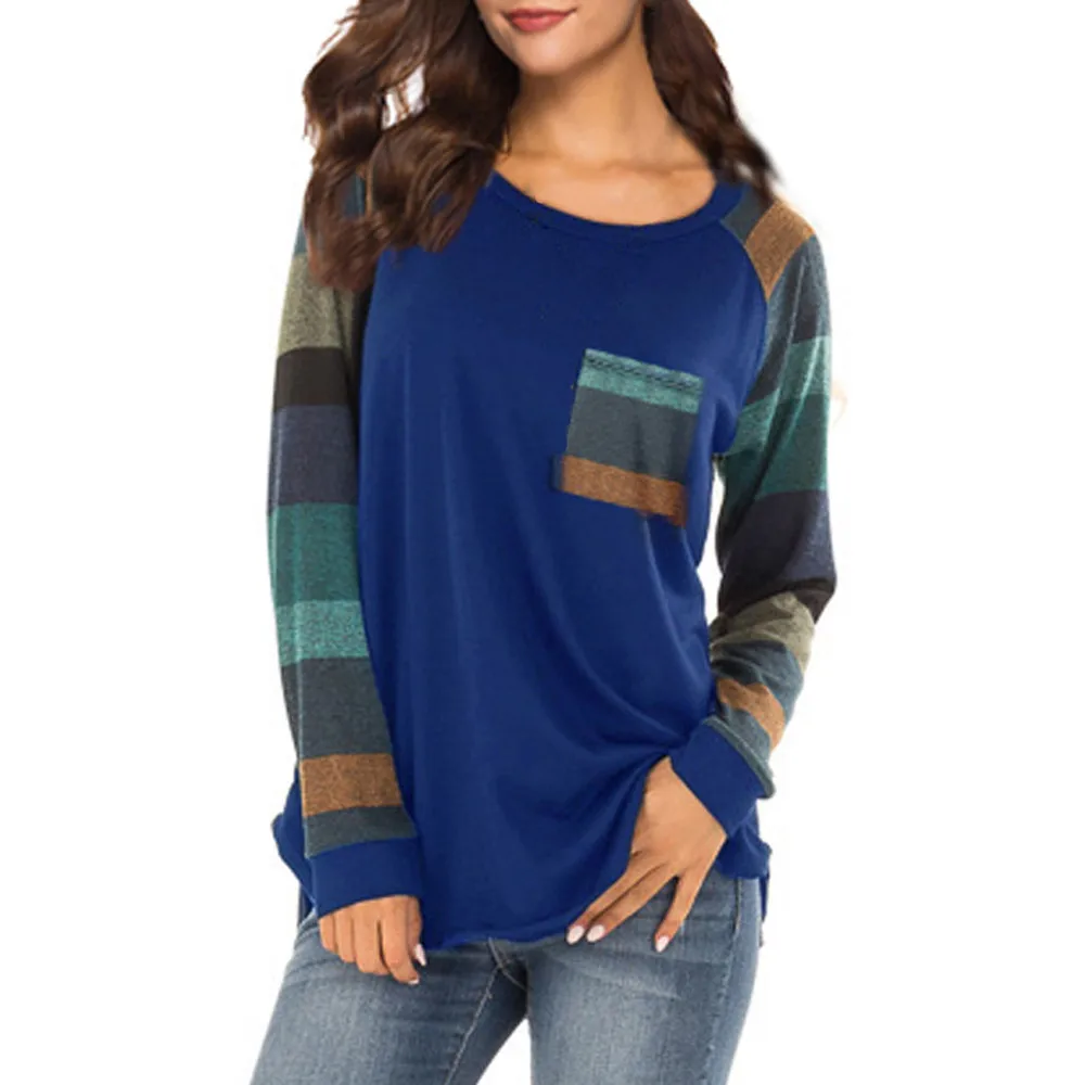 

Fashion Women Stripe Casual Top T Shirt Ladies Loose Long Sleeve Top T-shirt T-shirt women's cotton-based