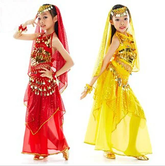 

Hot-selling belly dance costumes set dress for kids or children with Top+Skirt sets 3 color available