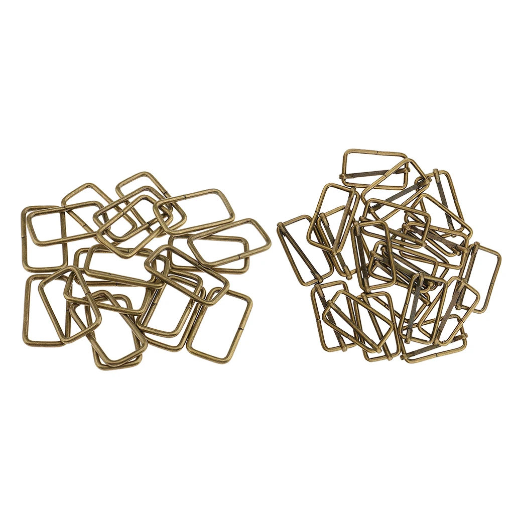 40 Pieces Metal Slider Tri-Glide Square Adjust Buckles Backpack Straps 32mm