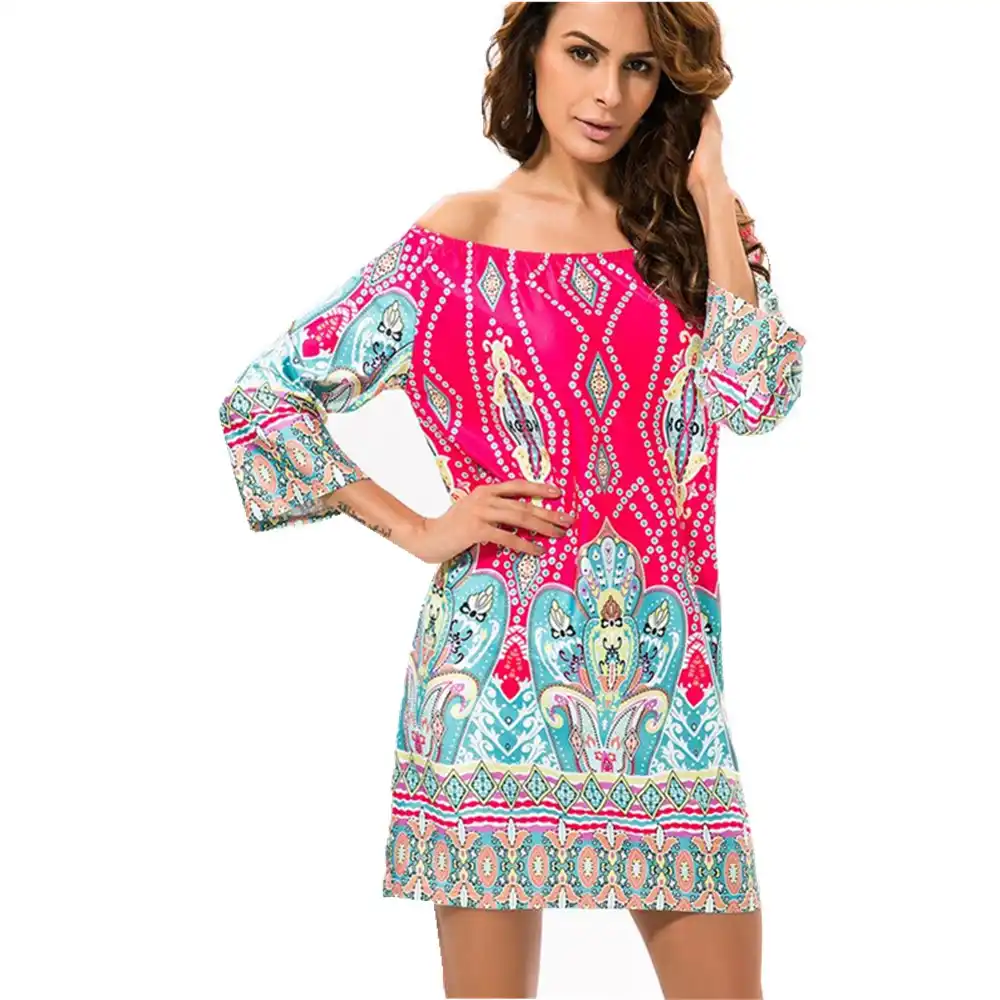 Fashion European Style Robe Dress Flower Print Woman Clothes