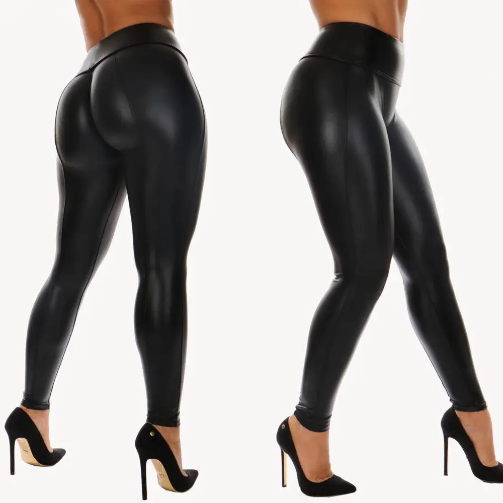 

Fashion Sexy Women Matt look Elastic Shiny Bling Faux Patent High Waist Slim Leather Skinny PU Legging Club Solid Stretch Pants