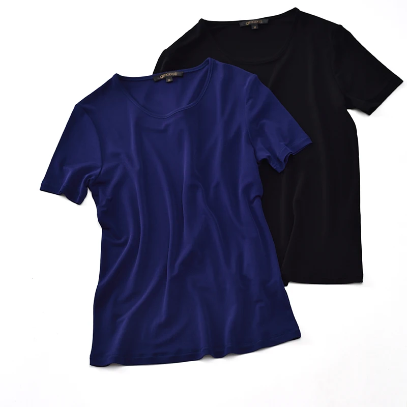 

High Quality Silk Twist Silk T-shirt 100% Simple Straight Neck SilkShort For Women
