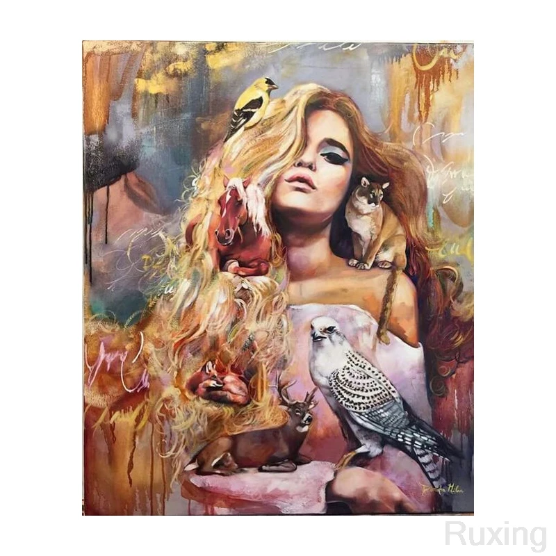 

DIY Diamond Painting Blonde and animal oil painting Cross Stitch Needlework Diamond Embroidery Home Decoration Diamond gift