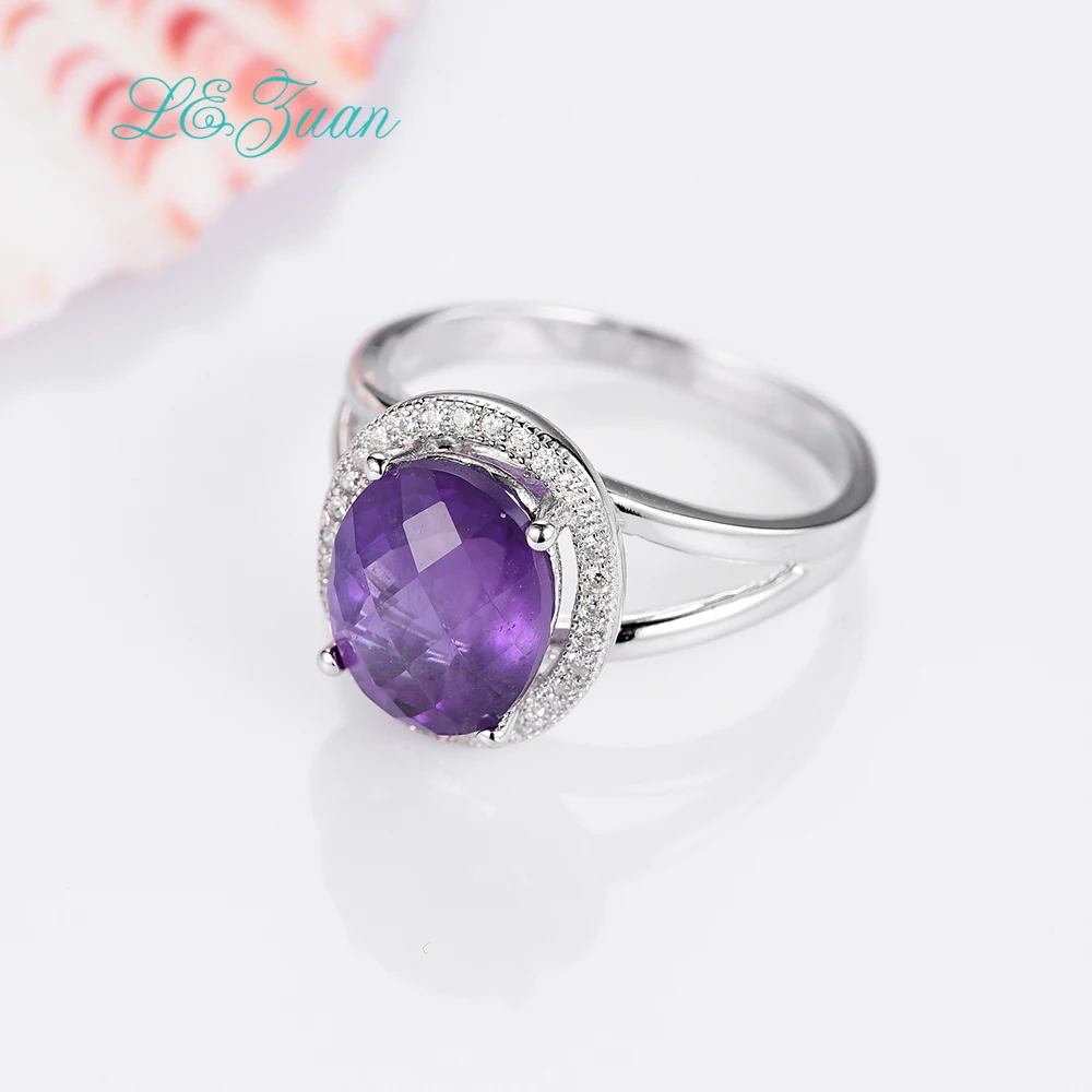 L & zuan 3.43ct натуральное кольцо с аметистом ювелирное изделие из настоящего серебра