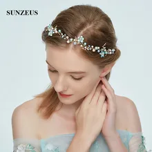 Повязка на голову с голубыми цветами и жемчугом, золотые аксессуары для волос невесты, винтажная цепочка на голову для невесты, свадебные аксессуары SHA43