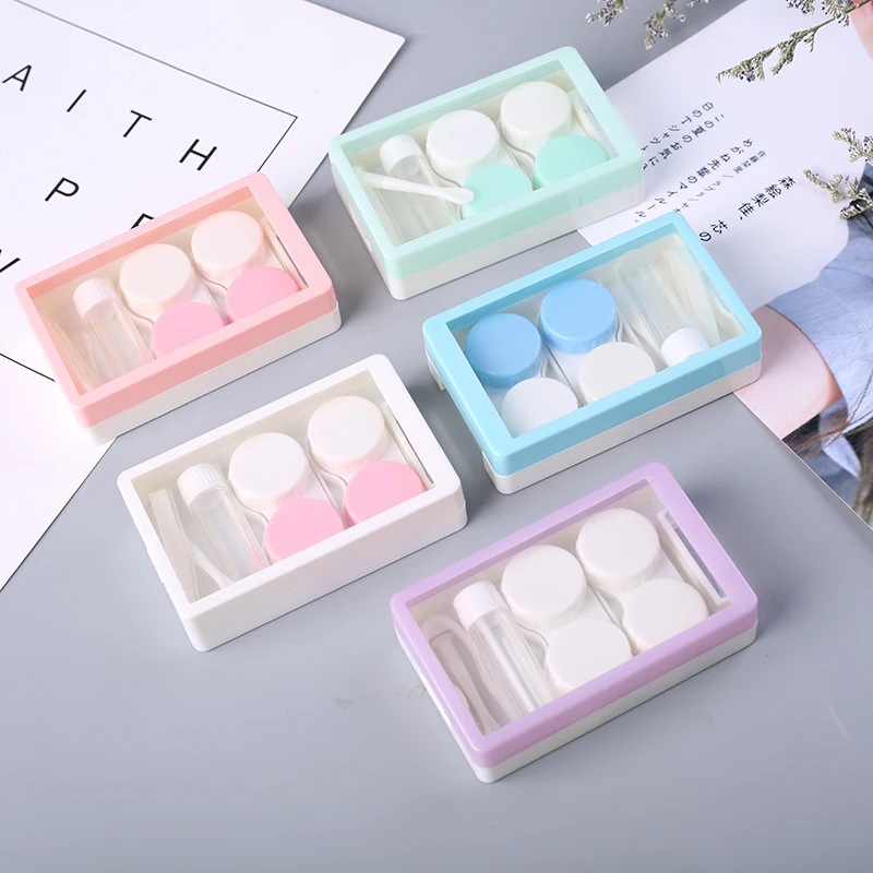 

Fashion rectangle beautiful spectacl case color contact lens case kit bottle with sticker