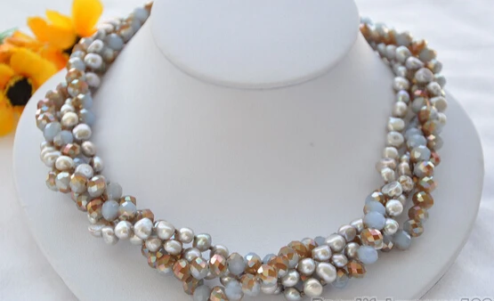 

ddh002921 17inch 4row gray baroque PEARL faceted crystal bead NECKLACE 28% Discount