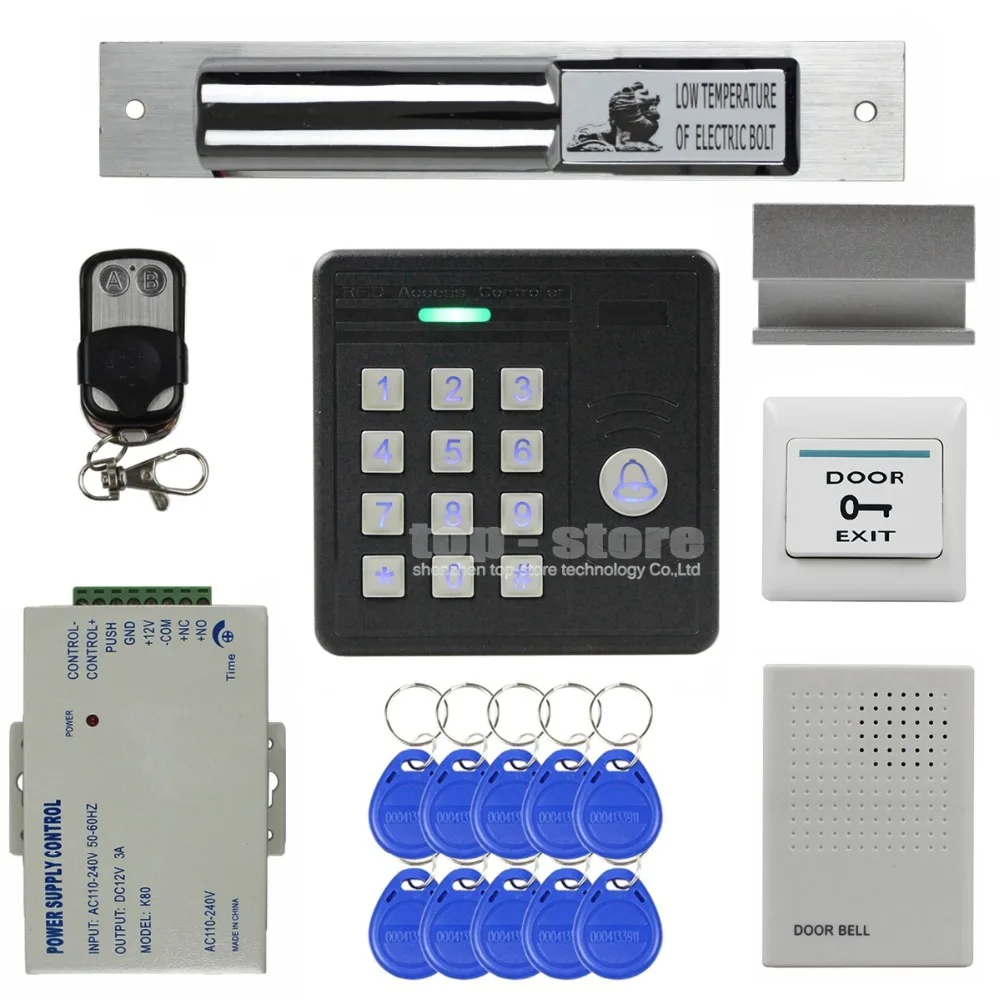 

DIYSECUR Remote Control Waterproof 125KHz Rfid Card Reader Password Keypad + Electric Bolt Lock Access Control Security