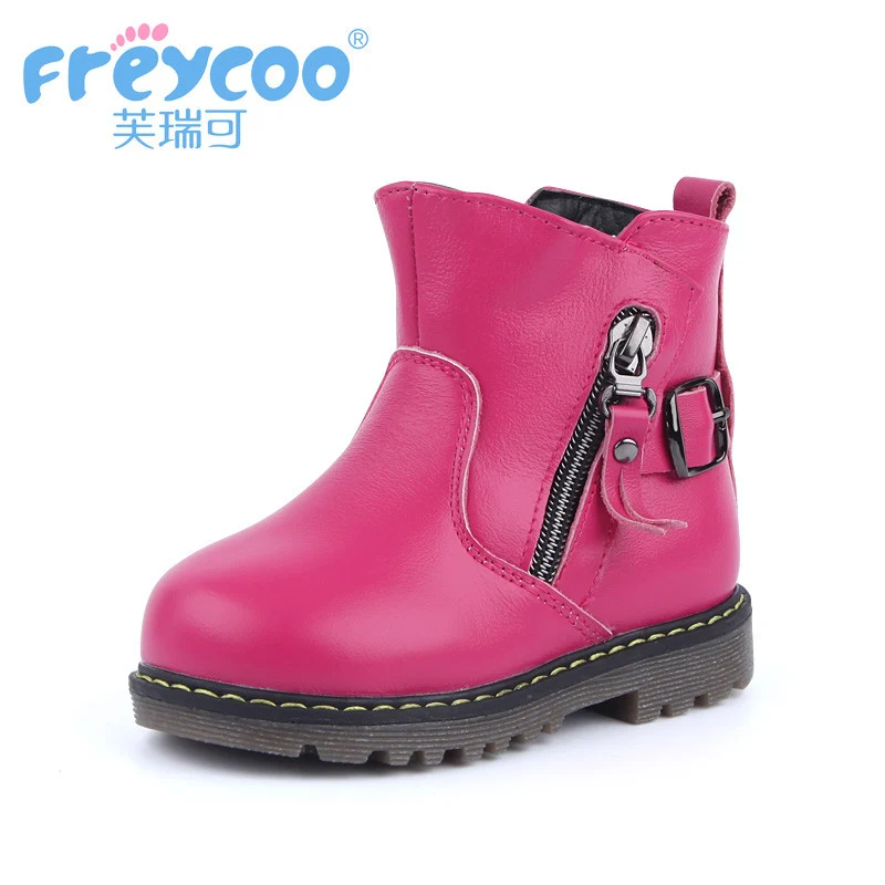 

Freycoo 2018 New Leather Girl Martin Boots Children's Boots 2-5 Years Plus Down Snow boots Kids Shoes8109