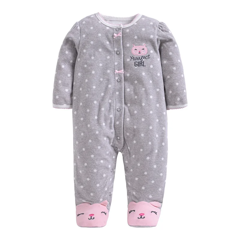 Одежда для малышей, комбинезон для новорожденных, флисовые комбинезоны, одежда для малышей, зимняя одежда для мальчиков, пижамы, костюм для малышей - Цвет: Gray cat buttons