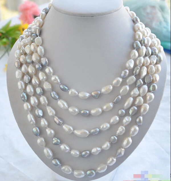 

HOT## Wholesale FREE SHIPPING >>> P4079 100" 12mm white gray baroque freshwater pearl necklace