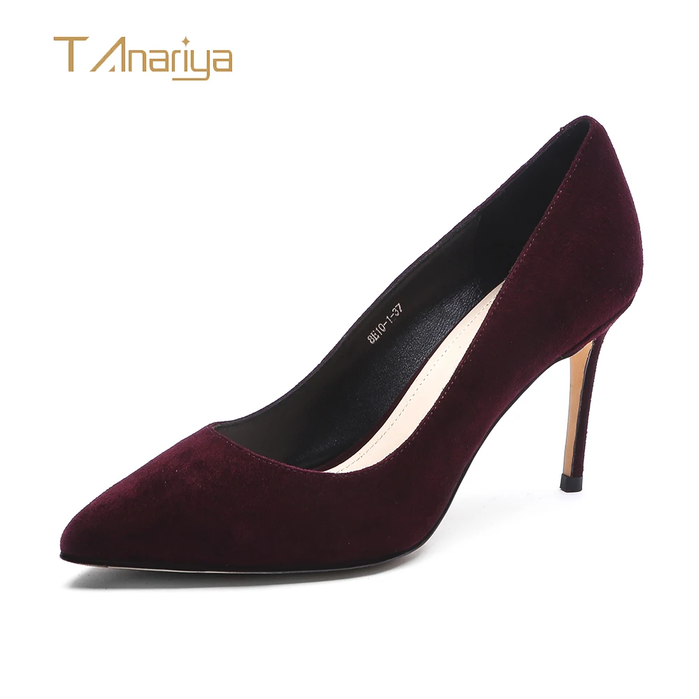 

Tanariya New spring and autumn 2019 deep wine red sheep suede pointed shoes women ladies high heels women shoes woman pumps
