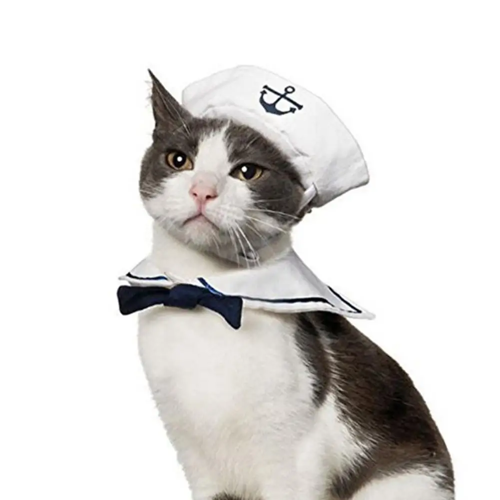 Lovely Sailor Cosplay Costume Cat Clothes Navy Nautical Suit Cloak with Sailor Hat Funny Pet Accessories Dog Cat Supplies 20E