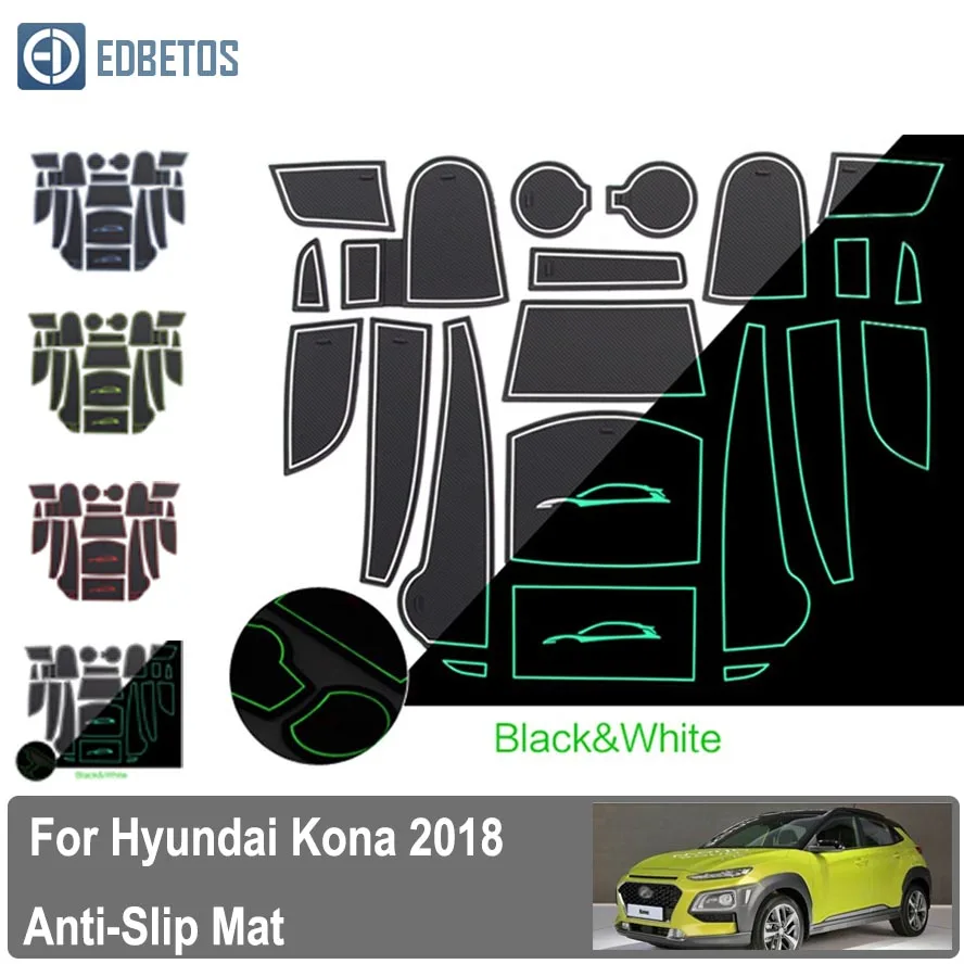 

For Hyundai Kona 2018 2019 Gate slot mats Hyundai kona Car Anti Slip Mat, Non-slip Interior Door Pad Cup Holder 18pcs