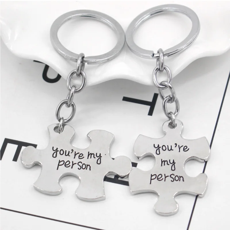 

Fashion Couple Keychain Romantic Keychain For Lovers Word You're My Person Puzzle Key Chain Charm Car Key Ring gift Jewelry
