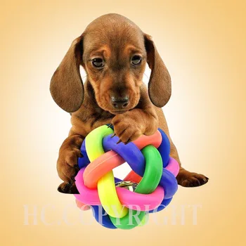 

Colorful Rubber Dog Toys Pet Dog Cat Toy Round Woven Ball with Small Bell Toys For Dog Cat Kitten Interactive Peoducts