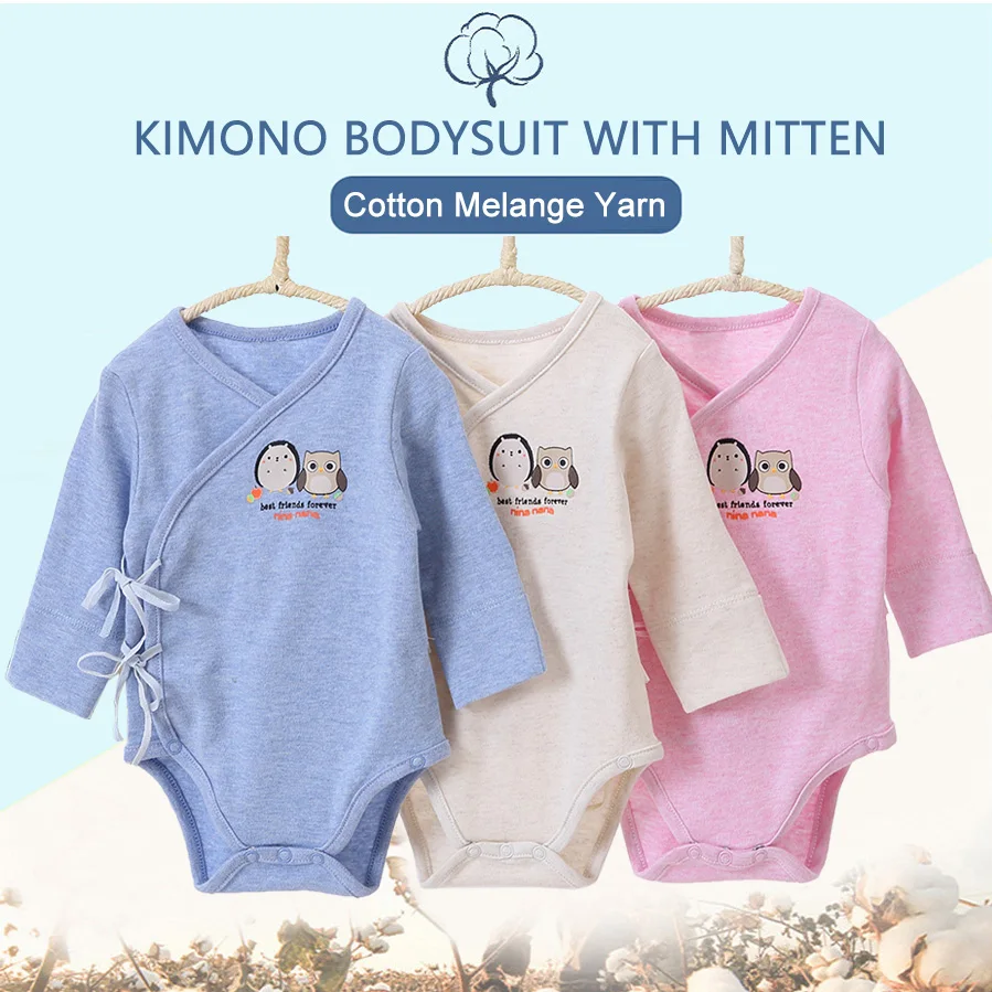 2 Pack Baby Boy Girl Side Snap Bodysuit Black Unisex Infant Kimono Onsies with Mitten-Cuff
