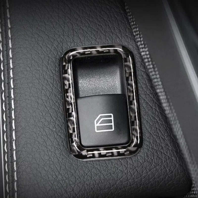  Carbon Fiber Window Glass Lifting Buttons Frame Decoration Cover Trim 2Pcs For Mercedes Benz W204 W