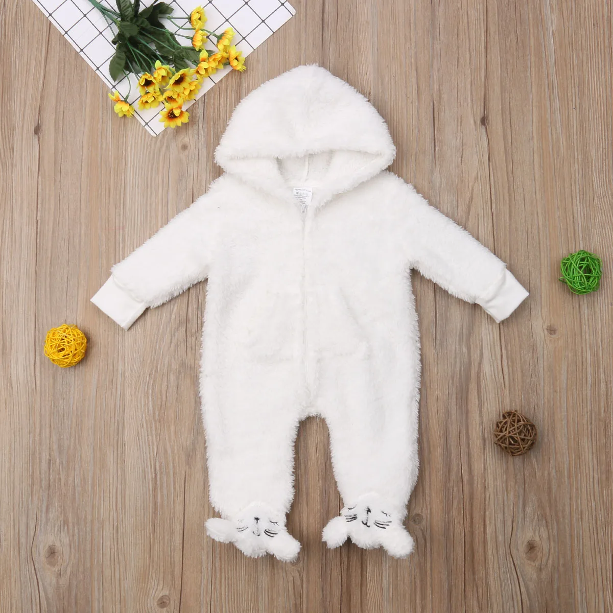 Пушистый комбинезон с капюшоном для новорожденных мальчиков и девочек; комплект одежды - Цвет: Белый