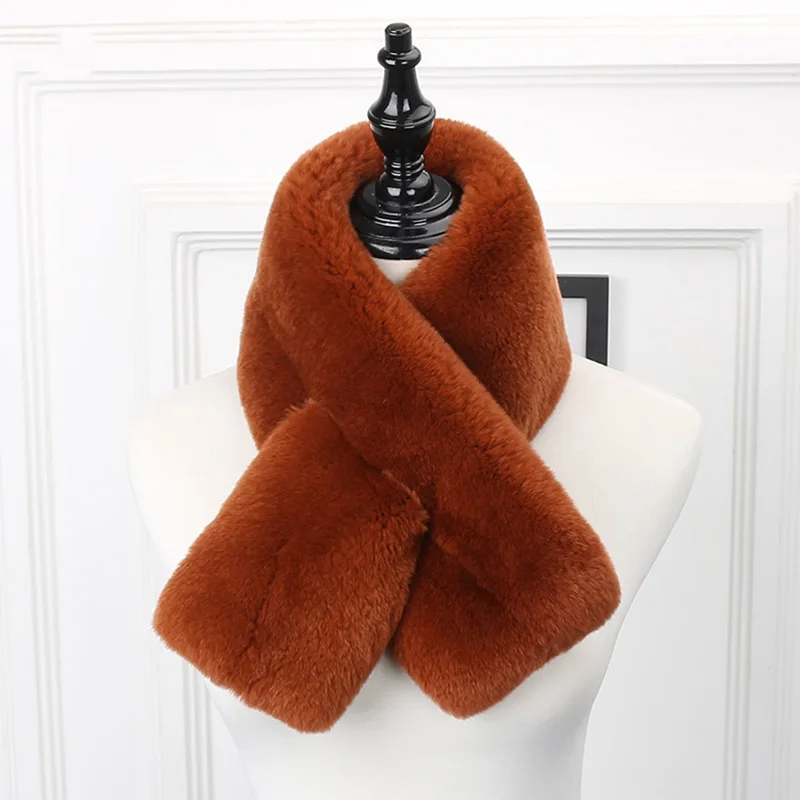 

MS.MinShu Genuine Rex Rabbit Fur Scarf Short style Double Faced Fur For Lady Fashion Winter Women Neck Warmer