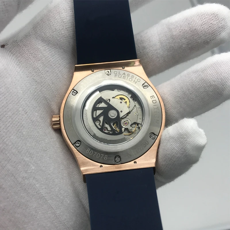 7 أنواع رجالي فاخر ساعات آلية 42 مللي متر الإنزلاق السلس الذهب حالة أسود الهاتفي ساعة بحزام مطّاطي الياقوت الزجاج AAA + الرياضة ووتش