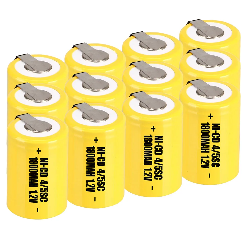 12 pcs 4/5SC battery 1.2V SUBC batteries rechargeable high drain 1800mah with tabscolor random color | Электроника