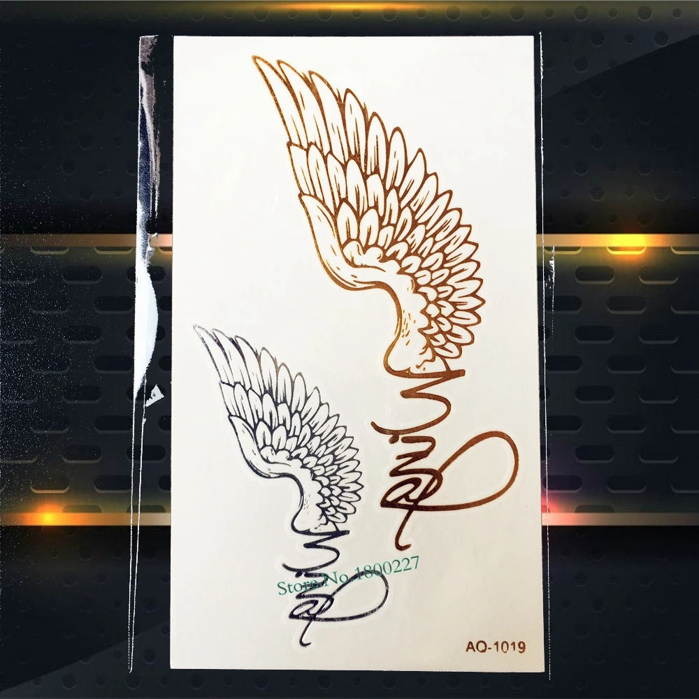 

1PC Hot Sexy Angel WIngs Non-Toxic Flash Tattoo Temporary Sticker Gold PAQ-1019 Silver Color Fake Flash Metallic Tattoos Fairy