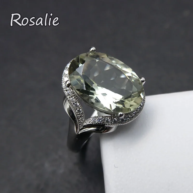 Rosalie2018 new design rings with Natural Green amethyst quartz oval 10*14mm gemstone Ring solid 925 sterling silver for women Fine Jewelry