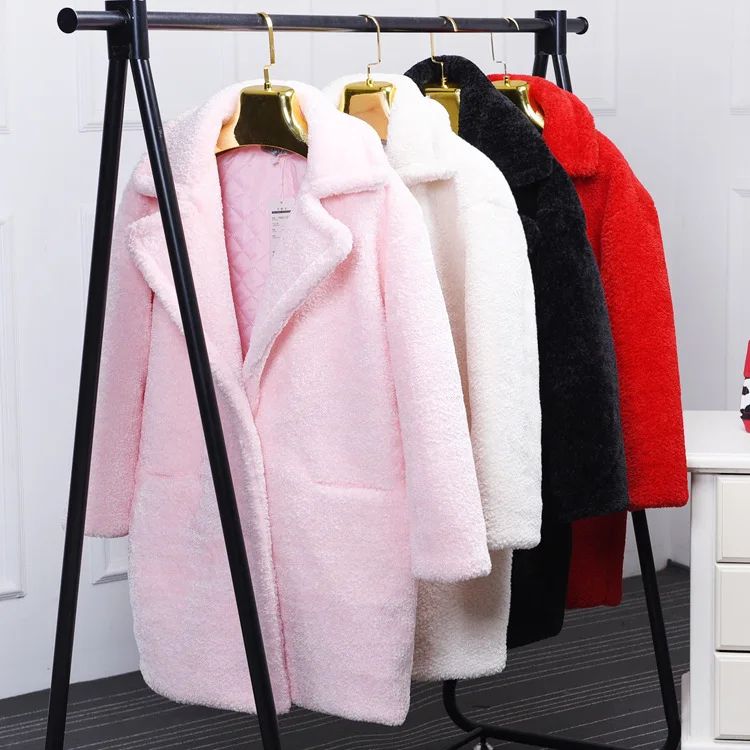 Fourrure Femmes 0911 De Beige Faux D'hiver Moutons Américain Long Et Vêtements Européen Cisaillé rouge Pardessus Nouvelles rose Manteau Mode noir wZIZq1C