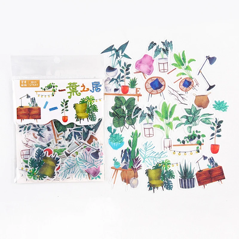 40 pcs Green plant furniture sticker photo album washi paper sticker Scrapbook decor stickers