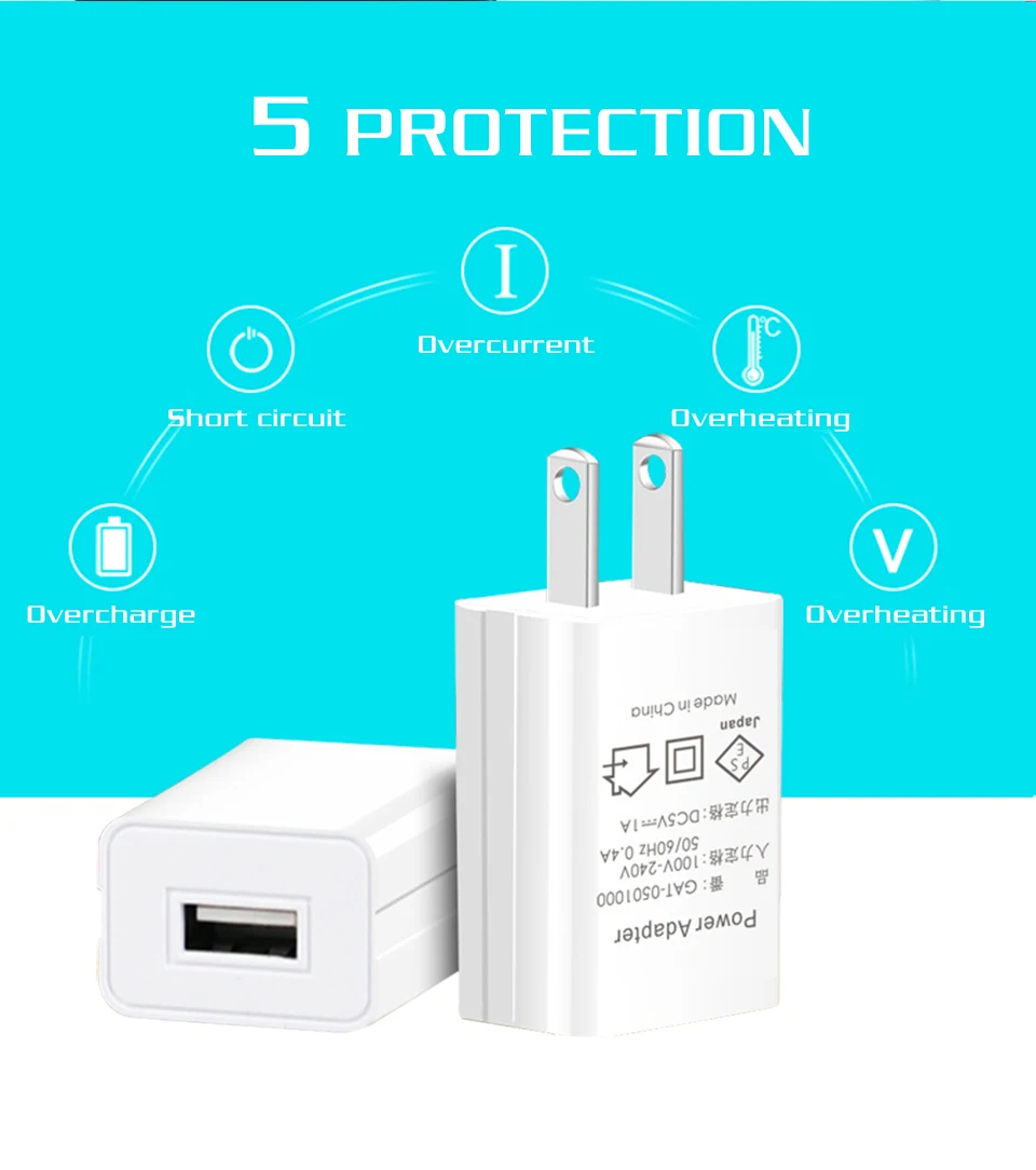 5V1A USB Charger Adapter Travel Wall US Standard Mobile Phone High Quality Electronic Plug Stable Charging White and Black (4)