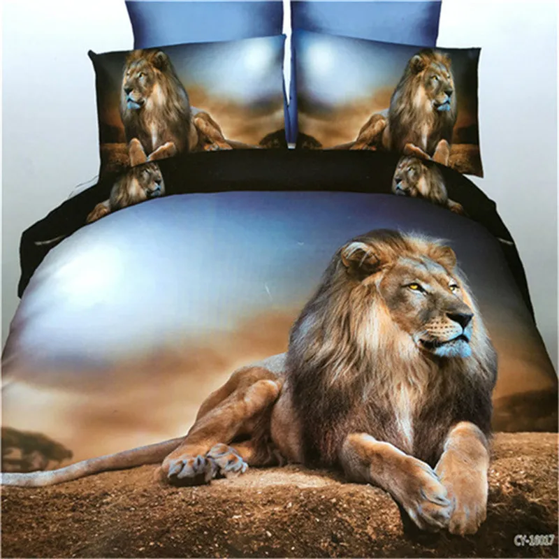 

Home Bedding 4 sets Summer Animal Lion Leopard Blue Simple Quilt Cover Personality Bed linen Bed sheets bed linings size queen