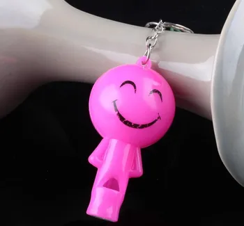 

Color plastic mini smiling face whistle keychain key chain with emitting light mix color 1000 pcs/lots