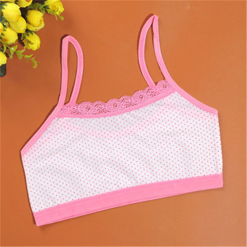 2018 New Fashion Young Girls Cotton Camisoles Girl Underwear Printing Lace vest Top For Teens Training camisole