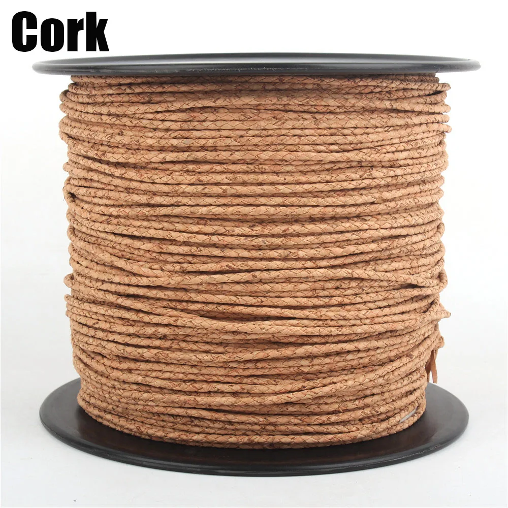 Natural Cork 3mm round Braided cork cord Portuguese cork jewelry