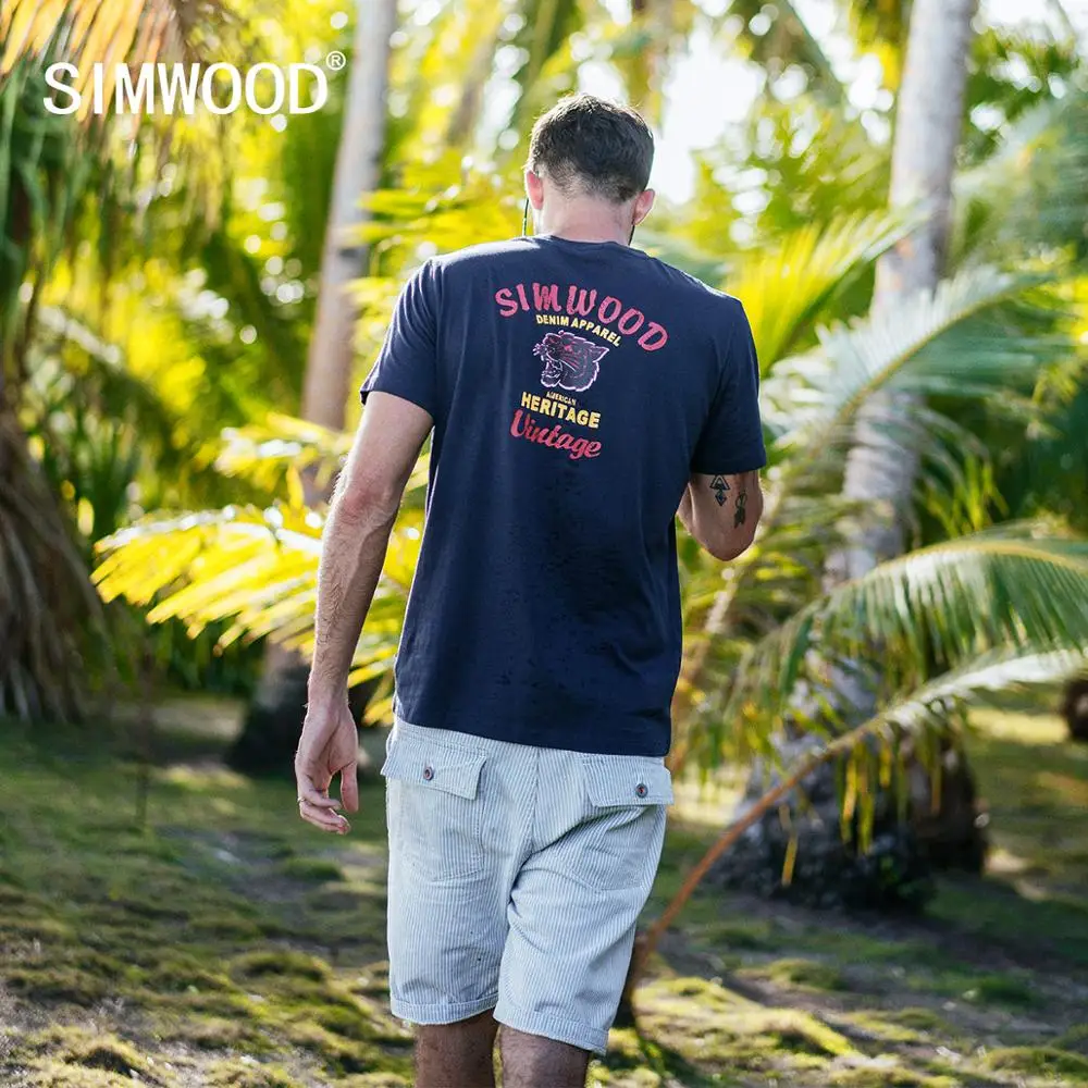 Мужская футболка SIMWOOD летняя уличная Футболка с принтом сзади 100% хлопок высокое