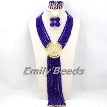 Удивительные новинка Кристалл Костюм Ожерелья для мужчин в нигерийском стиле Свадебные африканские Бусины комплект ювелирных изделий Индии, Свадебные украшения aej682