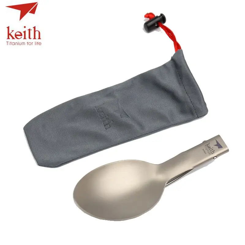 Keith titanio plegable cuchara Camping viaje mesa de Picnic senderismo mango largo conveniente de titanio puro cuchara 22G Ti5315