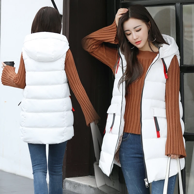 Goedkoop Brieuces 2020 Rode Hoge Kwaliteit Vrouwen Vesten Winter Hooded Vrouwelijke Jassen Rits Katoen Lange Jassen Slanke Mode Jas Plus Size 4XL