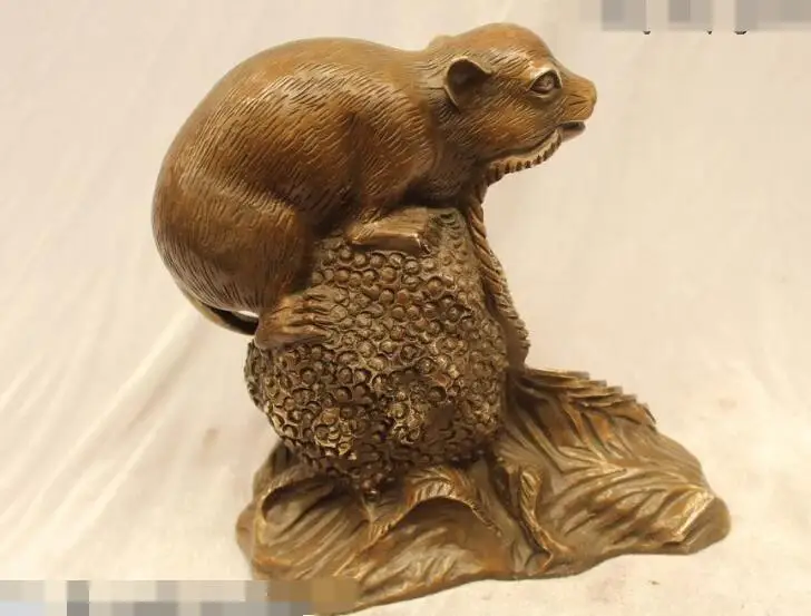 

S6545 9"China Folk Bronze Lifelike Lucky make a fortune Money mouse Statue D0318