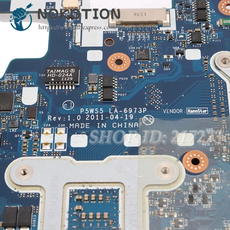 Reviews  NOKOTION P5WS5 LA-6973P For Gateway NV55 NV55S laptop motherboard MBWZK02001 MB.WZK02.001 HD6700M g