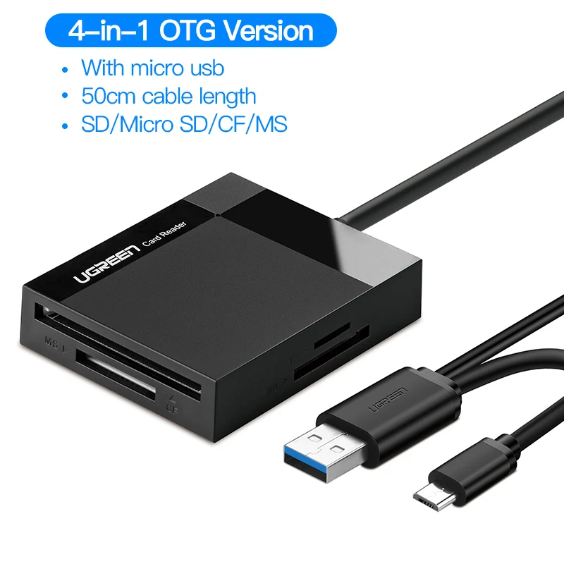 Ugreen кард-ридер USB 3,0 все в одном SD/Micro SD/TF/CF/MS Compact Flash смарт-карта памяти Адаптер Тип C OTG SD кард-ридер - Цвет: 4-in-1 With Micro